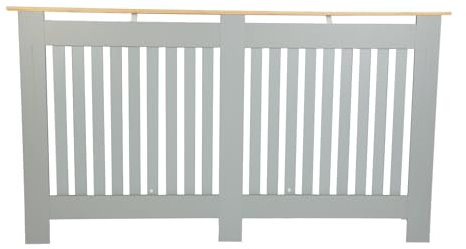 Top Home Solutions® Radiator Cover – MDF Heating Cover with Bamboo Wooden Top Shelf For Storage & Decoration, Vertical Slats Grill, Clip-on for Safety 83 x 152 x 19 cm (Grey, Large)