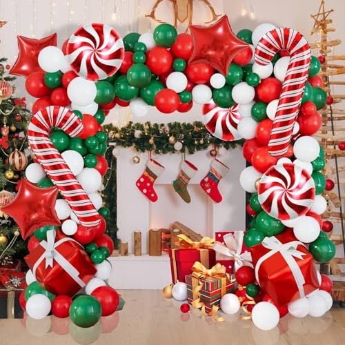 COLANANA Christmas Balloon Arch Kit,116PCS Balloon Garland Kit,Green Red Decorations for Christmas, New Year party,Adult Kids Birthday,Baby Shower,Carnival Party