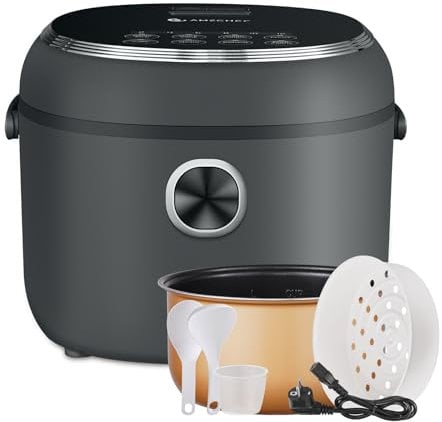 Mini cuoci riso 4 l AMZCHEF Cuociriso Elettrico 4L per 5 persone, 860W Rice Cooker, 8 tazze (non cotte), 7 funzioni di cottura, Cestello Vapore, Mantenimento in caldo, Funzione preimpostata di 12 ore