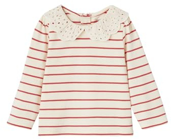 Vertbaudet Baby Shirt mit besticktem Kragen rot gestreift 68