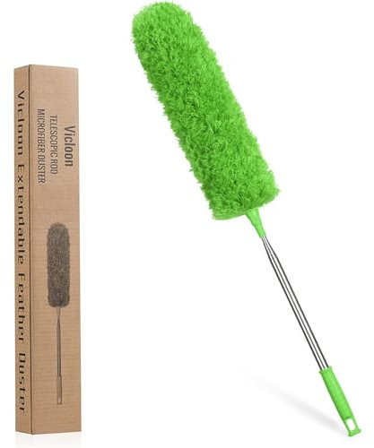 OFFCUP Plumero Atrapapolvo, Plumero Telescópico de 71cm-243cm, Extra Largo Plumero Microfibra, Plumero de Limpieza para Techos Ventanas Coches Telarañas Limpieza del Hogar (Verde)