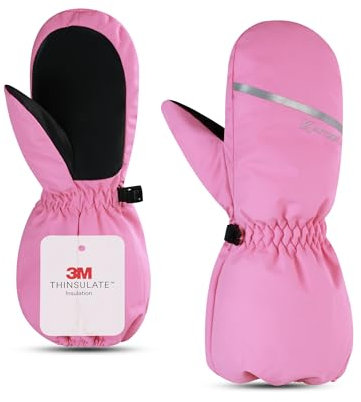 KUTOOK Guantes Esquí Niño Nieve Ski Snow Impermeable Cortaviento Reflectante Snowboard Esquiar Niña Invierno 3m Ligero Aire Libre Calidez Rosa 4-6Ans S
