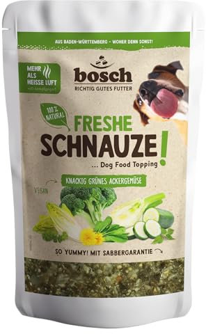 Bosch Freshe Schnauze - Knackig grünes Ackergemüse 1 x 200 g | Topping für Hundefutter | Für Trockenfutter und Nassfutter geeignet | mit frischer Zucchini, Spinat, Brokkoli, Fenchel & Chicorée