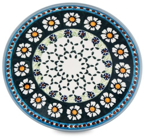Bunzlauer Keramik Frühstücksteller Ø19,5 cm – Handbemaltes Design 'Kamille' in Blau und Grün, robust und traditionell aus Schlesien (Grün)