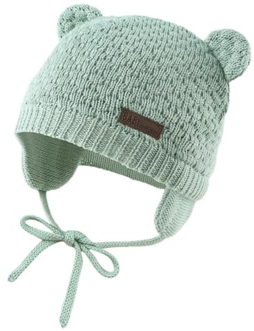 XIAOHAWANG Baby Wintermütze Jungen Mädchen Warmer Strickmützen Weicht Baumwolle-Futter mit Süße Bärenohren Winter Babymütze(Meeresgrün, 6-18 Monate)