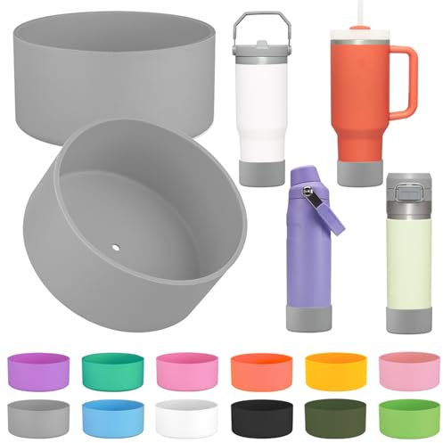 2Pcs Silicone Boot Sleeve for Stanley IceFlow Fast Flow Water Bottle 24oz,Silicone Boot Bumper for Stanley Quencher 40oz,for IceFlow 20oz 30oz,for Quick Flip GO 24oz Bottle（Thickened） (Gray)