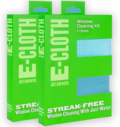 E-Cloth Window Cleaning Cloth and Glass Cleaning Cloth Microfibre Towel Cleaning Kit for Windows, Streak-Free Windows with just Water, Car Windshield, Mirrors - Alaskan Blue - 2pack