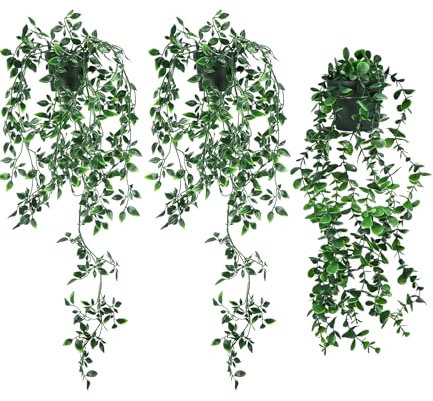 Cexovo 3 Pezzi Piante Finte da Interno,Plastica Pianta Artificiale,Pianta Finta Cadente con Vaso,56-80cm Piante Finte Cadenti,per Interni Esterni Casa Decorazione,per Giardini,Corridoi