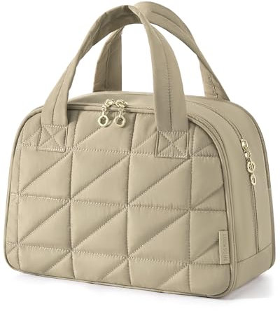 BAGSMART Kulturtasche Damen, Große Reise Kulturbeutel, Bauschige Kosmetiktasche, Reisetasche für Makeup Bag und Kosmetik mit Griff, Braun