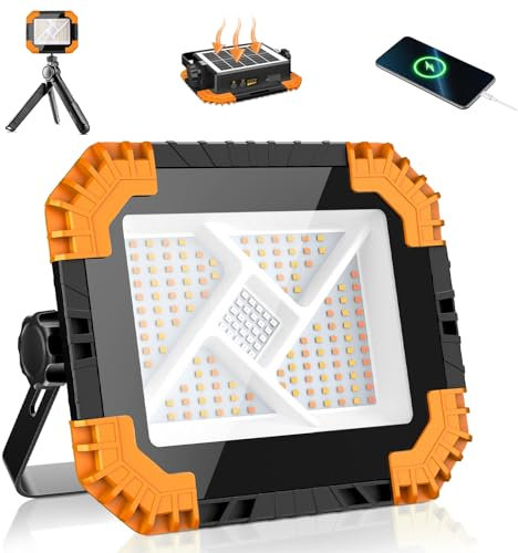 Linke Lampe de Travail Rechargeable Solaire/USB-C Batterie 20000mAh Power Bank 2 Luminosité 3 Températures de Lumière Mode SOS IP66 Projecteur LED Chantier Portable pour Camping, Atelier, Urgence