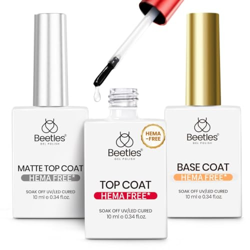 Beetles Top Coat und Base Coat Set mit mattem Top Coat 15ml | 3-teilig für Gel-Nagellack Soak-Off, UV-LED lang anhaltendes glänzendes und mattes Finish Nail Art Essentials
