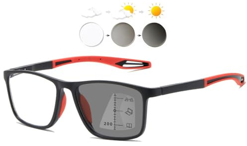 KOOSUFA Selbsttönende Gleitsicht Lesebrille Herren Damen Sport Leicht TR90 | Photochrome Sonnenlesebrille, Autofocus Gleitsichtbrille, Progressive Multifokus, Blaulichtfilter, Federscharnier, UV-Schutz