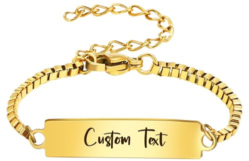 kodinsiivous Personalisiertes Baby-Namens Armband,18 Karat vergoldete, individuelle Armbänder,Gravur Kinderarmband ID Taufarmband, Geburtstagsgeschenk für Taufe Geschenke(Kastenkette)