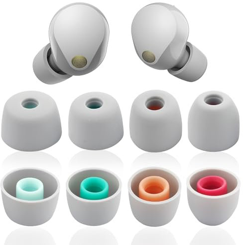 4 Paar Silikon-Ohrstöpsel, Ersatz-Kopfhörer, kompatibel mit Sony WF-1000XM5/WF-1000XM4/WF-SP800N/WF-C500/WF-C700N, Ohrstöpsel-Set, weiches Silikon, Größe XS/S/M/L, Grau