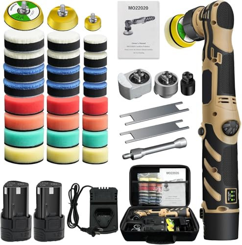 Mini Akku Poliermaschine, 12V Mini Poliermaschine Auto, 1/1,5/2 Zoll, DA&RO mit 11 variablen Geschwindigkeiten,2500-6000 RPM, Poliermaschine Auto Akku zum Polieren, Wachsen und Reinigen (2*Batterie)