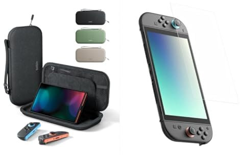 Belkin Gaming Nintendo Switch 2 Case Travel Bag with AirTag Holder & Game Card Storage Pocket + TemperedGlass Anti-Reflective Screen Protector for Nintendo Switch 2 Console, 9H Hardness