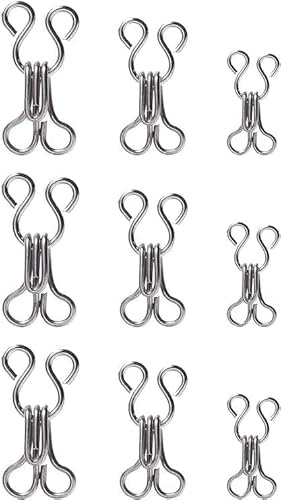 Wwyan Buckles, 12 Pair Sewing Hooks And Eyes Closure, 2 Sizes Reusable Metal Sewing Diy Craft Accessories, Suitable For Bra, Corset, Shirt, Pants, Gun-Black & Silver Deft Processed Buckles Fasteners