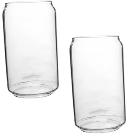 Sosoport 2 piezas Vasos de Vidrio Transparente Diseño Forma de Lata para Bebidas Frías y con Leche Perfectos como Decoración de Mesa