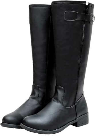 ANUFER Hombre Guapo Rodilla Alta Botas de Montar Cremallera Lateral Patchwork Cuero PU Botas de Caballero SN0706299 Negro EU41