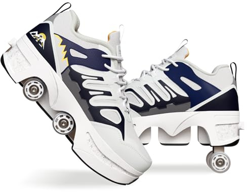 JinFugron Rollschuhe Kinder, Schuhe mit Rollen für Mädchen, 2-in-1 Rollschuhe mit Versteckten Rädern - Quad Skates für Fitness, Freizeit und Urban Skating - Damen Herren
