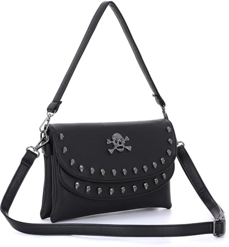 EVEOUT Damen Punk Umhängetasche mit Gothik Totenkopf Druck aus Kunstleder | Lässig Schultertasche mit Abnehmbarer & Verstellbarer Gurt für Freizeit und Alltag