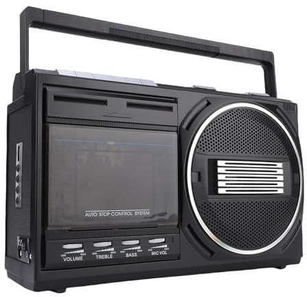 Vikye Cassette Player Recorder, Retro Boombox-Radio mit Bluetooth, AM/FM/SW, USB- und Bandumwandlung, Integriertes Mikrofon (EU -Stecker 220 V)