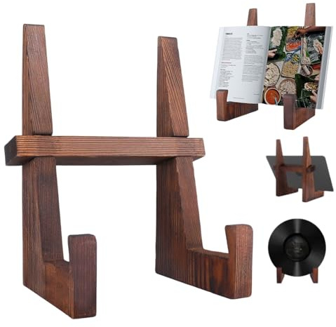 Support D’assiettes en Bois en Forme de H, Lutrin et Porte-Livres pour Cuisine, Salon ou Bureau, Présentoir Stable pour Recettes, Photos ou Disques Vinyles