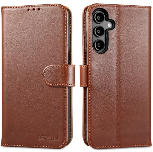 LENSUN Echtleder Handyhülle für Samsung Galaxy A16 Brieftasche, Dunkelbraun | Echtleder Hülle, RFID Kartenfach, Echtes Leder Handytasche, Stoßfeste Lederhülle, Standfunktion, Bookstyle Wallet