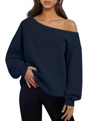 INFITTY Womens Loose Casual Sweatshirt Sexy Off Shoulder Long Sleeve Pullover Top Oversized Shirt Spring Outfits 2026