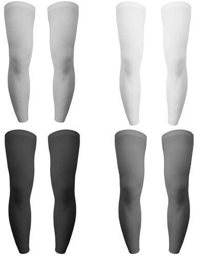 SEANSELO 4 Paar Kompressionsbeinlinge, Lange UV-Schutz Sport Beinlinge für Herren Damen, Kompression Beinschoner für Laufen Basketball Fußball (Schwarz + Weiß + Grau + Hellgrau)