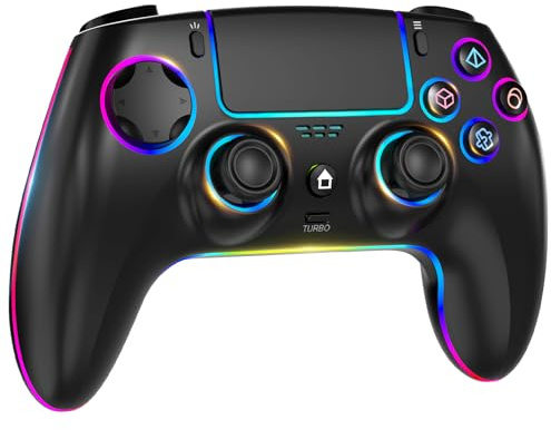 QIVORO Wireless Gaming Controller for PS5/Pro/PC/Steam Deck/Mac | Hall Effect Trigger & Joystick, Dual Vibration, Turbo, Programmable Buttons, Touchpad, 1500mAh Battery, 7 RGB Lighting