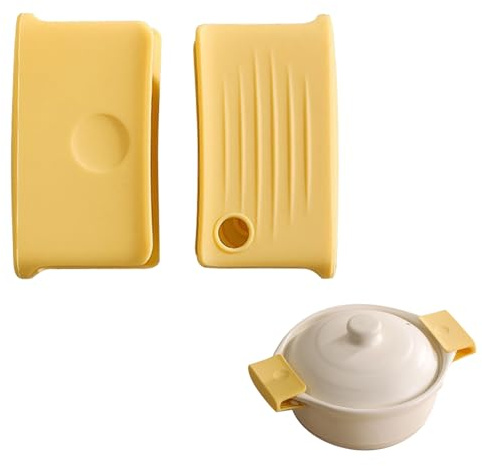 Presine Silicone Cucina Manici, manici in silicone per pentole resistente al calore, manicotti isolati termicamente, Sicuri e Antiscottatura,strumenti da cucina per pentole in ghisa,casseruola,giallo