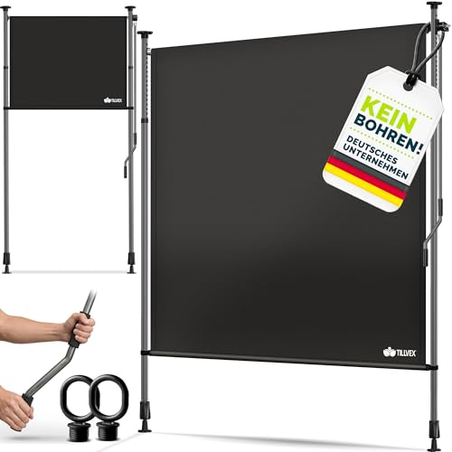 tillvex Store Vertical 200 x 310 cm Noir avec manivelle sans perçage | Brise-Vue Extensible et Opaque | Store Vertical pour Balcon, terrasse, Jardin | Store Brise-Vue résistant aux intempéries