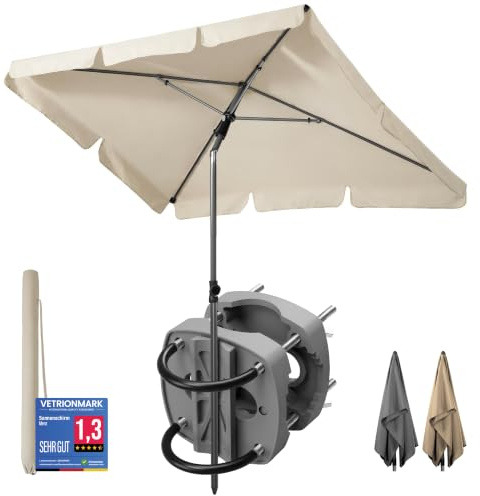 4smile Sonnenschirm Balkon SunnyShade - Sonnenschutz Balkon 3-in-1 SET, Beige - UPF 50+ Sonnenschirm rechteckig 200 x 125 cm + Sonnenschirmhalter Balkongeländer + Sonnenschirmhülle