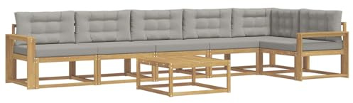 vidaXL Outdoor-Sofagarnitur 7 pcs Weiß und Hellgrau 79 x 79 x 37 cm, Moderne Garten-Sofa-Ecke, wetterfestes Set, modulares Lounge-Möbel, ergonomisch & Akazien-Stil