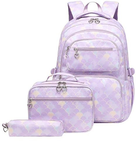 Zaino Asilo Bimbo, Zaino Scuola Elementare Regolabile, Set di Zaini per la Scuola elementare per Bambine - Set di 3 Zaini di Grande capacità con Stampa Anti-affaticamento per Bambini
