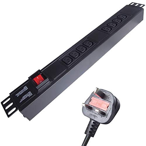 Connekt Gear 3m 8 Way Horizontal Rack Mount Power Extension Block UK Plug to 8 x C13 Sockets - Black