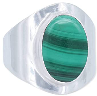 mantraroma Damen Ring Silber mit Stein Malachit Edelstein grün schlicht groß modern