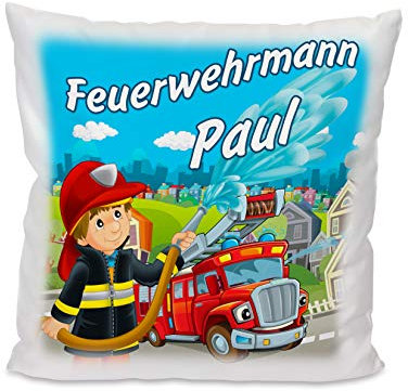Unikatolo Kissen mit Name Feuerwehr, Kuschelkissen Geschenkidee für Kinder Feuerwehrmann, Geschenkidee Geburtstag, Weihnachten, Ostern für Jungs und Mädchen
