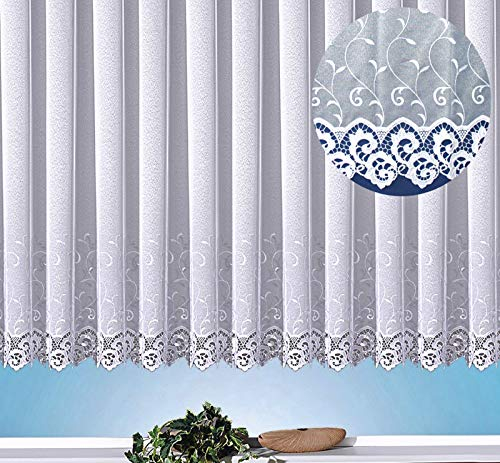 heimtexland ® Store Gardine Kräuselband Macramée Borte Stickerei Ranke Vorhang weiß transparent HxB 143x300 cm Typ482