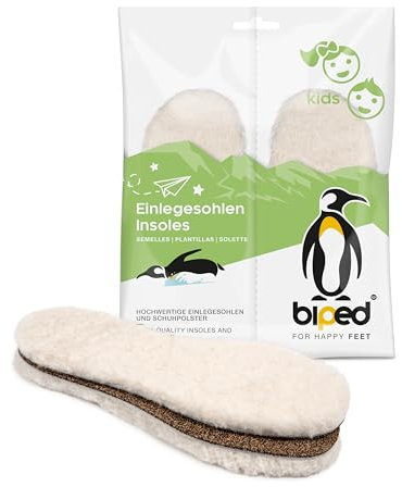biped Kinder Premium Lammfell Schuheinlagen - Ungefärbt, mit Unterseite aus Kork und recyceltem Kautschuk - Wärmende Lammfellsohlen z1024(26-27)