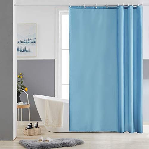 Furlinic Shower Curtain Mould Proof Resistantand Waterproof Washable Polyester Fabric Sky Blue Bath Curtains with Weight Tape 10 Hooks for Wetroom 60x72 Inch.