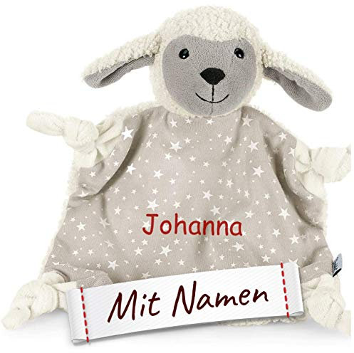 Sterntaler Schaf Stanley Kuscheltuch mit Namen Bestickt, Schmusetuch Einschlafhilfe für Jungs & Mädchen, Baby & Kinder personalisiert (M 27cm, Plüsch)