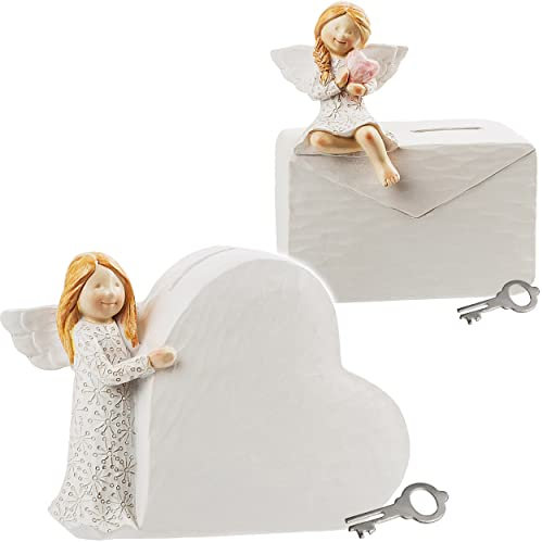 alles-meine.de GmbH Spardose - Schutzengel/Engel - mit Schlüssel und Schloss - stabile Sparbüchse - aus Stein Kunstharz/Polyresin - Verschluss - Sparschwein - für Kinder & Er..
