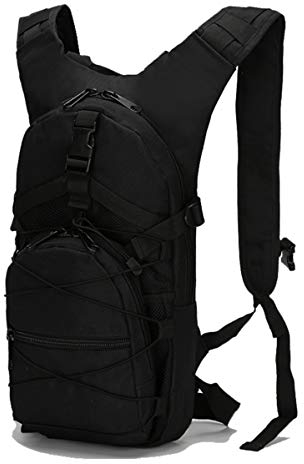 WANDOUSEN Sac à Dos Militaire 15L Camouflage pour Vélo - Imperméable, Durable, Multi-Poches, Tactique Oxford, Molle Système, Respirant - Randonnée, Trekking, Sport - Petit Sac Armée Noir