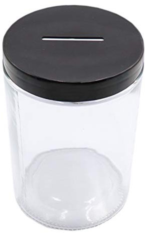 Mczxon Clear Glass Piggy Bank with Black Slotted Lid, Well Sized Coin Bank, Two Placement Methods Money Tip Coin Jar for Adults Teens Kids Girls Boys, M