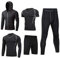 HZQIFEI Herren 5 Stücke Sport Anzug Schnell Trocken Joggen Kleidung Strumpfhosen Laufanzüge Kompression Shirt Gym Training Lauf Trainingsanzüge (Stil#4, 3XL)