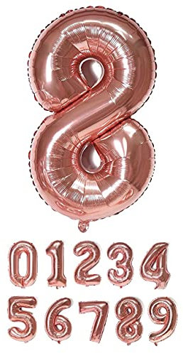 40 Inch Rose Gold Number 8 Balloon For Birthdays, Parties and Anniversaries. Large Foil Inflatable Balloons, 0-9 Numbers (No. 8 rose gold balloon)