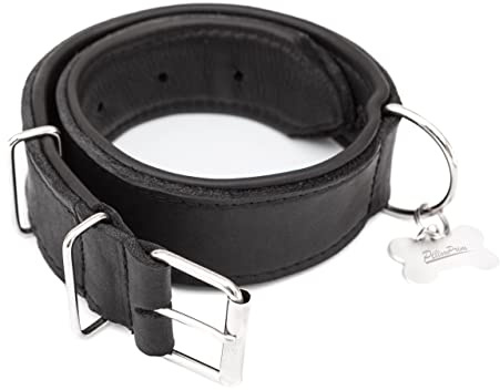 PillowPrim Hundehalsband Leder, Halsband, Leder, Lederhalsband Hund, Metallschnalle, 70 x 4 cm, Schwarz