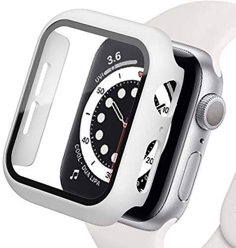 Lerxiuer Protecteur Écran en Verre Trempé et PC Coque Compatible avec Apple Watch Serie 7 45mm, [Couverture Complète] Coque de Protection Ultra-Fine et Mate pour iWatch 45mm, Blanche